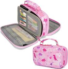 Estuche,VASCHY Estuches Lápices Papelería con Compartimento para Colegio Oficina Trabajo - Dinosaurio Rosa - Ver 10