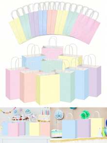 24/12/6/1入馬卡龍色禮品袋，彩色牛皮紙手提禮品袋，適用派對、生日、糖果、單身女派對禮物、畢業典禮、萬聖節裝飾、聖誕裝飾 - 彩色 - 查看 2