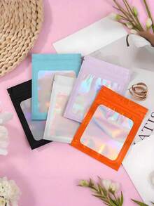 100/50/30/10pcs Resealable Bags, Clear Window Food Storage Bags, Candy Bags, Fudge Bags, Aluminum Foil Bags, Party Favor Packaging Bags, Holographic Resealable Bags Zipper Food Storage Aluminum Foil Mylar Scent Bags Plastic Flat Packaging Bags For Party Favors Food Candy Jewelry Lip Gloss, Available In Various Sizes And Colors - 開窗鐳射袋 - 查看 12