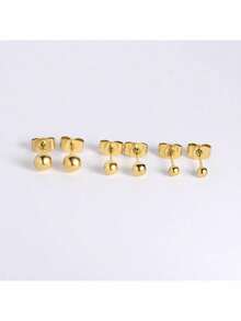 MDFUN 3 对不锈钢精致小金珠/锆石/螺纹螺丝耳钉 - 金黃色 - 查看 3