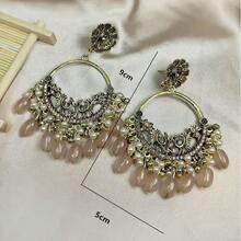 1 Đôi bông tai tròn đính đá lớn kiểu Bohemian cổ điển, thích hợp để đeo hàng ngày (Bông tai có hiệu ứng cũ kỹ, bình thường và không đồng nhất) - Cà phê - Xem 6