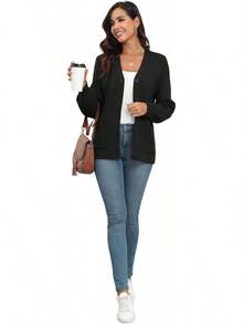 Women Chunky Knit Cardigan Sweater Long Sleeve Button Up Cardigan With Pocket Sweater Coat Fall And Winter, Fashionable Knitwear SLK8 - Màu xanh lam - Xem 3