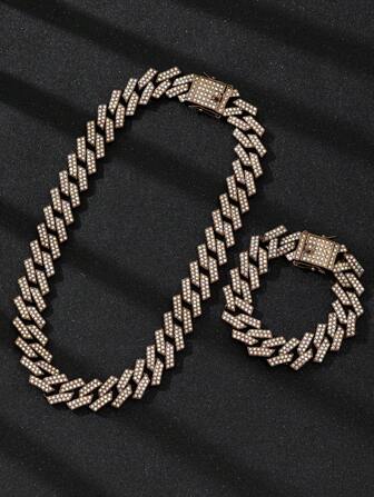 1pc Coffee Gold Shiny Necklace, European & American Hip-Hop Style, Women's Birthday Party Gift