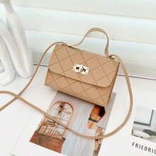 2025 新款女士化妆包压纹菱形图案单肩包，简约经典迷你小包 - 卡其色 - 查看 1