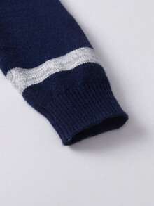 Boys' Collegiate Style Colorblock Striped Knit Sweater, Twist Rope Texture, Long Sleeve, Suitable For School, Everyday Wear, Spring, Autumn, Winter