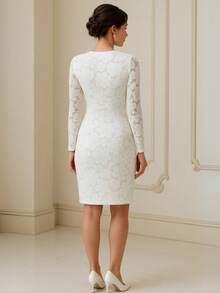Vestido Noiva Civil Branco Midi Renda - Branco - Visão 3
