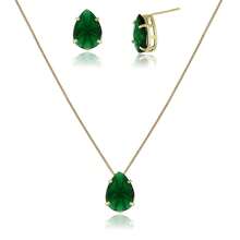 Women's Gold Set With Earrings, Necklace And Pendant Drop Blue Tourmaline Stone 18k Gold Plated - 翡翠綠 - 查看 2