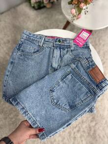 High-Waisted Marbled Denim Skirt With Hem And Rhinestone Appliqué | 100% Cotton - No Elastane - Màu Xám nhạt - Xem 3