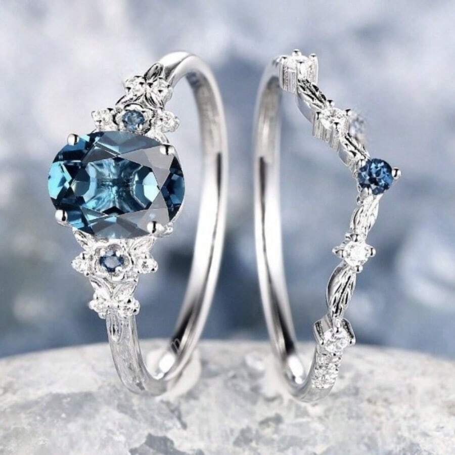 A Fashionable And Elegant Ring Set For Women, Suitable For Daily Use, Parties, Weddings And Banquets. The Perfect Gift For Birthdays And Anniversaries Of Loved Ones And Friends - 白金戒指 - 查看 1