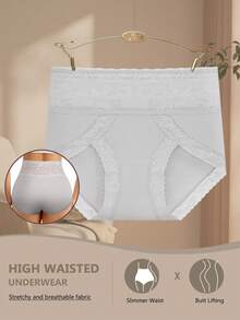 QUASTI 4pcs Women Lace Underwear High Waist Panties| Fashion Elegant Lace Trim & Breathable Fabric| Comfortable Seamless Briefs For Holiday Gifts, Daily Wear & Summer Bestsellers - Màu hỗn hợp - Xem 9
