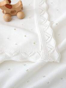 1pc Baby Cotton Hollow Knit Blanket, Comfortable & Delicate Lace Trim, For Daily Use - White - View 3