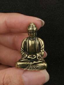 1pc Mini Pure Brass Sakyamuni Buddha Statue Decor - Bronze - View 1