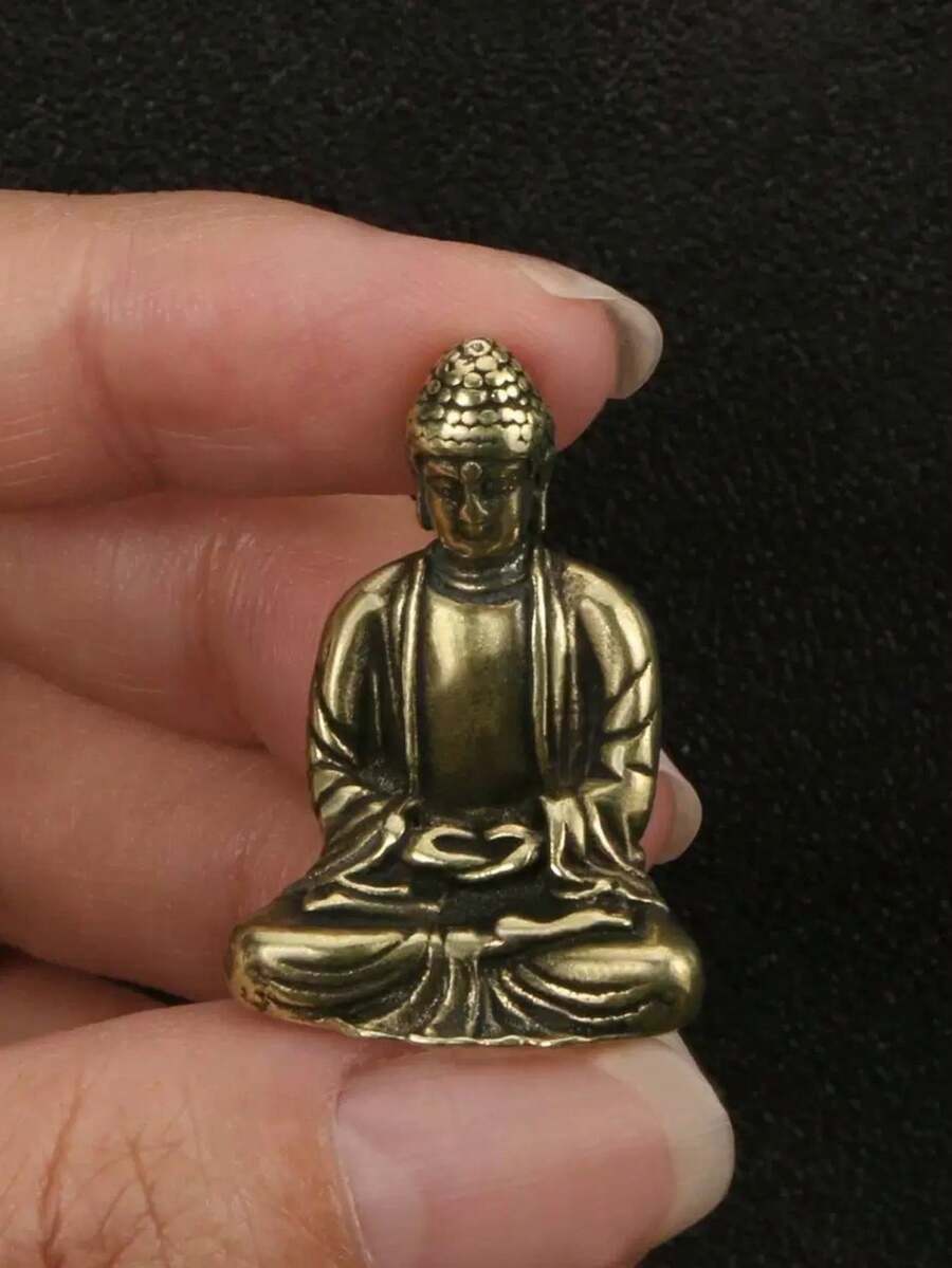 1pc Mini Pure Brass Sakyamuni Buddha Statue Decor - Bronze - View 1