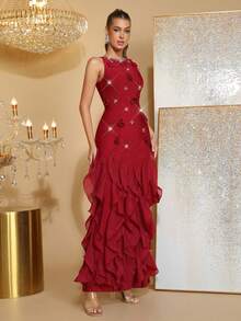 New Sexy Off-The-Shoulder Rhinestone Decorated Handmade Three-Dimensional Flowers Slim Fit Long Bandage Dress Holiday Wedding Bridesmaid Dress Elegant Birthday Party Ladies Formal Dinner Dress Skirt