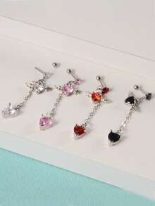 1pc Cubic Zirconia Heart & Wing Drop Earring Valentines - Silver - View 6