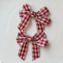 2 piezas/4 piezas Pinzas para el cabello con moño a cuadros rojos lindos, accesorios para el cabello, accesorios para la cabeza, pasadores - Rojo - Ver 2