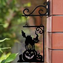 1pc Witch Silhouette Metal Wall Decor - Wrought Iron Halloween Decoration With Witch Hat And Cauldron, Garden Party Wall Hanging, Home And Garden Outdoor Wall Art, Garden Wall Decor | Halloween Decoration | Durable Metal Art, Halloween Decorations