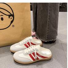 女士休闲运动鞋，新款春季复古系带训练鞋，拼色一脚蹬运动鞋 - 紅色 - 查看 5