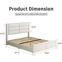 Twin/ Full/ Queen Size Bed Frame With Headboard And Footboard, PU Leather Upholstered Bed Frame With LED Lights, Modern Bed Frame With Wooden Slats Support, No Box Spring Needed, Easy Assembly, Black/ White/ Pink, Twin/ Full/ Queen - 白色 - 查看 8