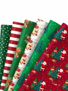 6 件 19.7 英寸 X 27.6 英寸圣诞礼品包装套装：圣诞老人、树木和节日设计，适用于圣诞礼物、节日装饰、派对布置、DIY 工艺品和其他礼品包装 - Santa, Trees & Festive - 查看 1