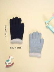 1 Par / 2 Pares de Guantes de Invierno Acolchados para Niños, Guantes de Punto Cálidos y a Prueba de Frío de Dedo Completo para Niños y Niños, Adecuados para Exteriores y Esquí, Apropiados para Niños de 3 a 12 Años - Peluche de color sólido - Ver 3