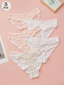 5 szt. przejrzystych i orzeźwiających, jednolitych kolorów i uroczych damskich spodni trójkątnych ze średnim stanem, czystych, uroczych, modnych, prostych, miękkich, wygodnych, z nadrukiem i jednolitym kolorem, dwie serie bielizny, odpowiednie do użytku domowego i na zewnątrz, na cztery pory roku, na imprezy i jako prezent