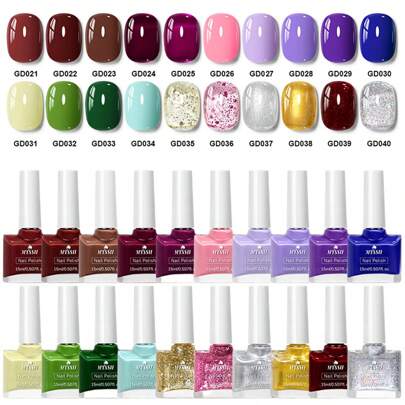 Mtssii 20PCS 15ml Water-Based Nail Polish Set - Quick-Dry, Alcohol-Free, Unscented, Purple, Red, And Beige Options For Women, Perfect Gift For Nail Lovers, Nail Art Supplies Vibrant Nail Polish Nail Color, Nail Polish Set