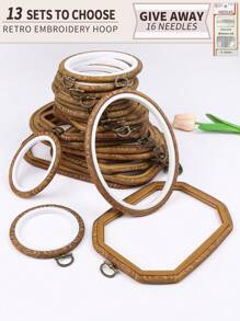 مجموعة 3 قطع/4 قطع من حلقات التطريز الخشبية البنية الرجعية المزيفة DIY، إطارات غرزة الصليب، إطارات إبرة الثقب، مصنوعة من ABS وPVC متينة، مع خطافات معدنية نحاسية للتعليق، مناسبة لديكور عيد الميلاد والهالوين، الأكياس والملابس والهواتف والمفاتيح والإكسسوارات الشعرية والمكتب والسرير والسيارة، تشمل 16 إبرة تطريز