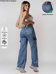 Milimetrica Premium Comfortable Wide Leg Cargo Jeans - Carga veteada - Ver 4