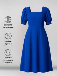 Milimetrica Vestido Midi Feminino Gravida Soltinho Elegante Com Manga Princesa Evangélico Congregar - Azul Royal - Visão 9