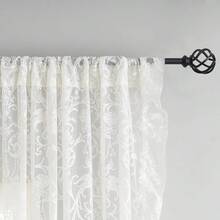 Green Sheer Curtains 108 Inch Long Living Room - Shabby Chic Floral Ruffled Curtains, Elegant Knitted Privacy Rod Pocket, Emerald Green, Spring/Summer, 1 Pair, 59 X 108 Inch - Cream - 查看 2