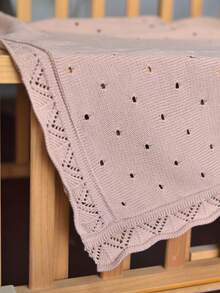 1pc Baby Cotton Hollow Knit Blanket, Comfortable & Delicate Lace Trim, For Daily Use - White - View 8