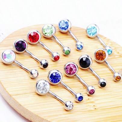 11pcs/Set Funky Stainless Steel Cubic Zirconia Decor Navel Belly Ring For Women For Daily Decoration