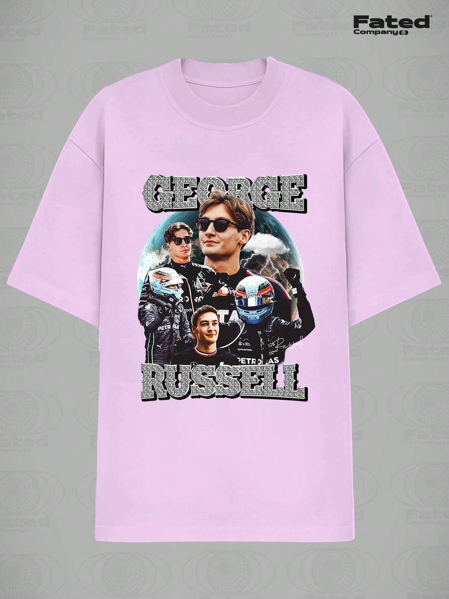 Camiseta F1 George Russell Bootleg Mercedes-Benz 100% Algodão unissex - Rosa Bebê - Visão 1