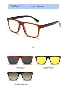4 piezas Gafas de moda con clip magnético TR90, gafas de deporte y conducción de moda, gafas cuadradas retro unisex - Multicolor - Ver 9