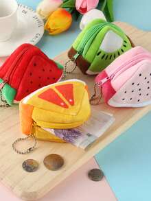 1pc Creative Plush Triangle Fruit Coin Bag Coin And Key Storage Bag For Women Wallet Mini Wallet Purse Wallet Coin Wallet Fall Wallet Autumn Wallet - Multicolor - View 4