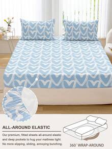 1pc Heart Pattern Bedsheet, Soft & Comfortable Bedroom Mattress Protector Cover, Includes Fitted Sheet Only, Machine Washable - Multicolor - View 5