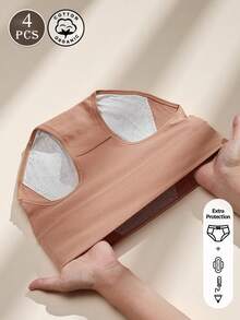 4 Peças Calcinhas de Cintura Alta de Algodão para Mulheres - Cor Sólida, Calcinha de Cobertura Total com Alta Elasticidade, À Prova de Vazamentos, Entreperna Extra Larga e Longa para Período Menstrual, XS-XXL