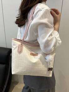 Large Capacity Women's Fashion Multifunctional Shoulder Bag, New Canvas Handbag, Stylish Design, Suitable For School, Commuting And Shopping (Pendant Not Included) - Pink - View 9