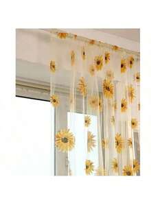 6PCS Sun Sunflower Curtains Kitchen Decoration Small Window Gauze Yellow Curtains Room Scarf Door Bed Bedroom Living Room Curtain Panel Flower Curtain Panel (Yellow, Blue, Green). - Nhiều màu - Xem 7