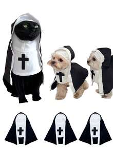 3 Sizes Pet Cat/Dog Nun Costume Clothing, Pets Halloween Costumes, Dogs, Cats Halloween Costumes, Cute Funny Sister Habit Dress Outfit , Halloween Costumes For Small Medium Large Pets, Cosplay Party Decorations Halloween Halloween Costumes