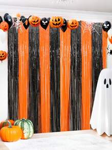1件/2件万圣节派对塑料浴帘背景，万圣节主题黑橙撞色流苏花环，万圣节家居装饰，万圣节房间装饰，万圣节背景装饰，门窗装饰，万圣节礼物，万圣节服装派对装饰，黑橙元素装饰，营造节日氛围，万圣节派对礼品
