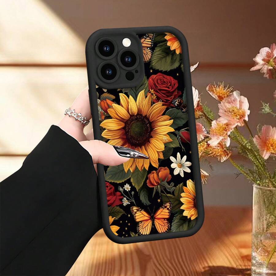 Funda de teléfono moderna y elegante, protege tu teléfono, funda suave simple con patrón de girasol, impresión UV, cubierta mate de 360 grados, protección completa para Apple,  11 12 13 14 15 16 Pro Max, para smartphone, mejor regalo de cumpleaños para niña o niño, fundas protectoras de diseñador para mujeres - 1 pieza - Ver 1