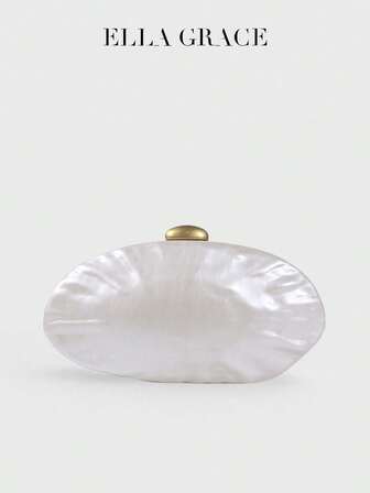 ELLA GRACE-Pearlized Acrylic Shell Clutch Bag - Gold-Tone Detachable Chain Shoulder Purse, Scratch-Resistant Evening Bag For Gala Dinners & Daily Minimalist Chic