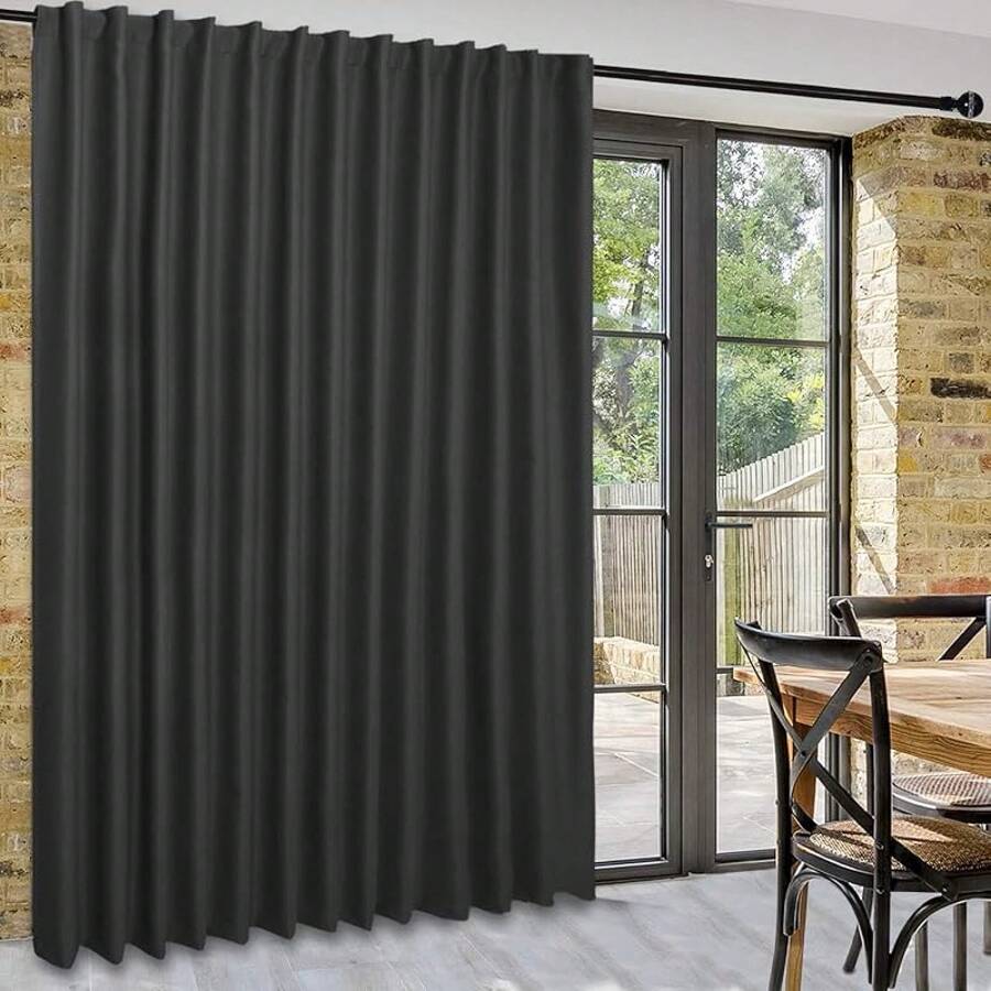 Patio Sliding Door Curtains - Extra Wide Curtains For Glass Door, Room Divider Blackout Thermal Curtain Panel With Back Tab & Rod Pocket For Bedroom Partition, 100 X 84 Inches, Greyish White - Black - View 1