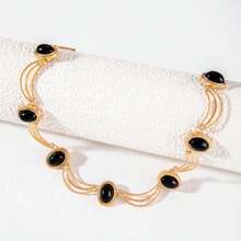 European And American Cross-Border Jewelry Palace Style Medieval Oval Geometric Necklace French Retro Niche Collarbone Chain Choker For Women - 25492-NE-G-set - Xem 2