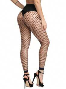 4 pezzi Collant curvi per donna ad alta elasticità, pantaloni skinny, leggings 7/8 in rete traforata, sexy, in tessuto sottile, stile Y2K, colore nero, versatili per primavera/estate, possono essere indossati con gonne/pantaloni