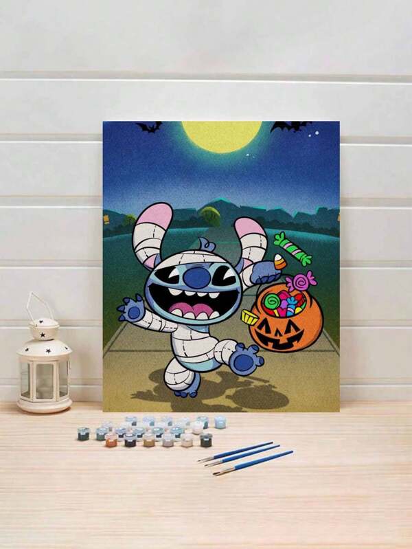 Disney 1 Set Stitch Mumie Kürbis Candy Art DIY Digital Ölgemälde Set, Erwachsenen Basteln, Ungerahmtes Ölgemälde Set für Schlafzimmer Dekoration und Wanddekoration, einfache und Lustige Malweise, keine Foundation erforderlich, erfülle deinen Maltraum, tauche ein in die bunte Welt, jeder Pinselstrich ist Selbstausdruck, verleihe dem Leben Romantik, perfektes Geschenk für Familie und Freunde, Halloween Weihnachten Feiertags Geschenk, 40*50CM