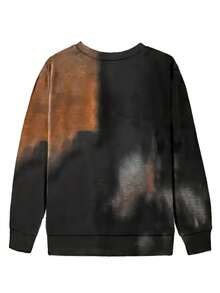 Große Größen Sweatshirt mit englischem Text und Farbverlauf-Muster, Rundhalsausschnitt - Khaki - Übersicht 2