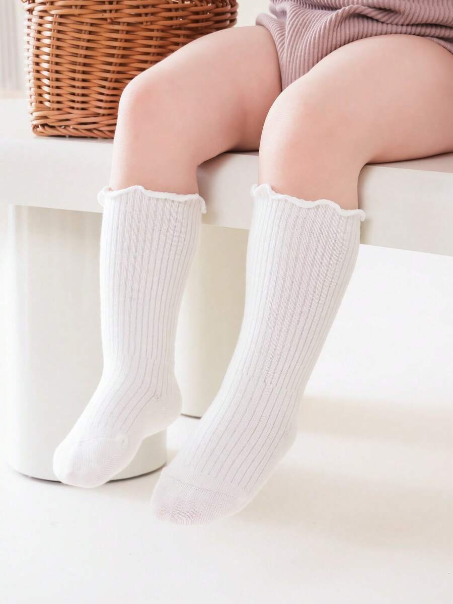1 Pair Baby Mid-Calf Socks, Thin Cotton Ruffled Socks For Kids, Spring/Autumn - Multicolor - View 1